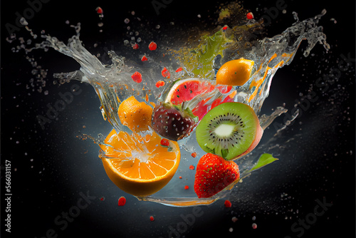 Splash of fresh Mixed fruit realistic set