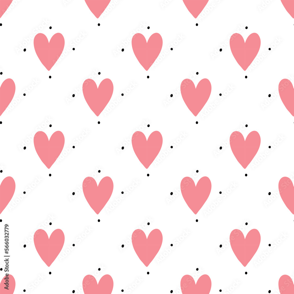 Pattern pink heart and black dot. Love romantic background. Valentines design