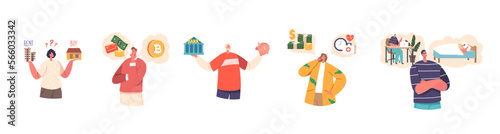 Financial Choice and Money Management Characters Isolated on White Set. Cartoon People Vector Illustration Collection