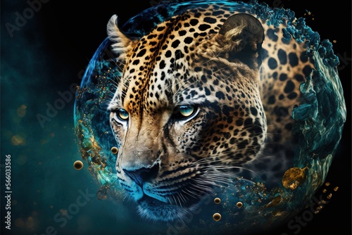 Leopard in a big bubble illustration generative ai