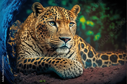 Leopard close-up resting looking away illustration generative ai