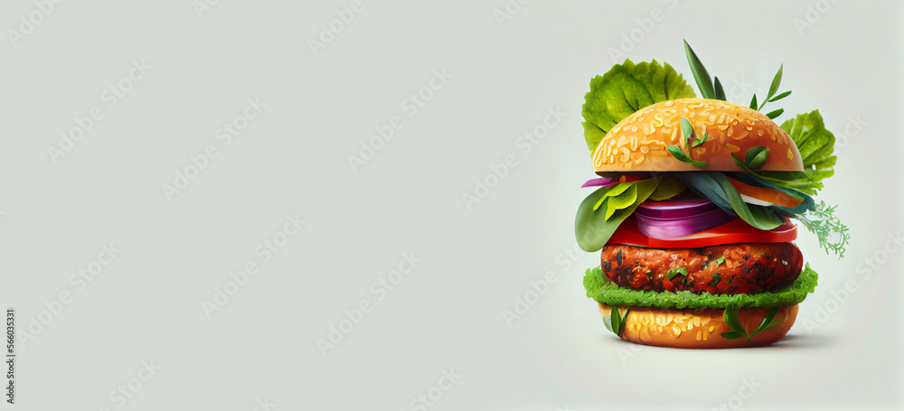 Isolated vegan burger with copy paste. Vegan-friendly, environment ...