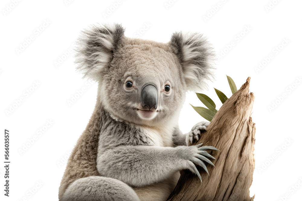 Beautiful koala. Phascolarctos cinereus looking at camera on white background Beautiful koala. Phascolarctos cinereus looking at camera on white background