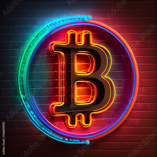 Bitcoin logo neon sign, bitcoin symbol with neon lights wallpaper background