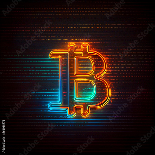 Bitcoin logo neon sign, bitcoin symbol with neon lights wallpaper background