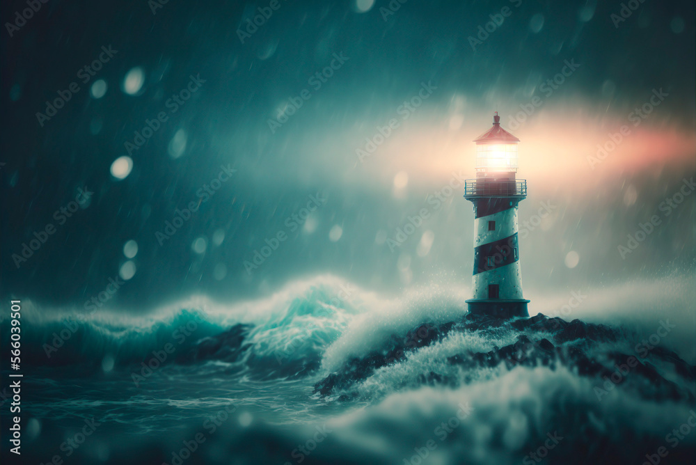 Lighthouse in the Midst of the Stormy Sea