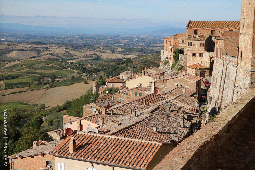 View from Montepulciano to the valley in summer, Tuscany Italy