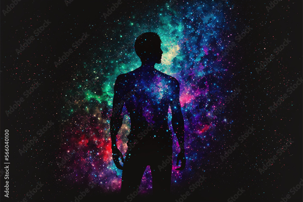 Silhouette person galaxy digital art rgb illustration colorful