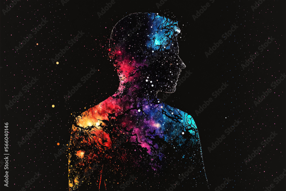 Silhouette person galaxy digital art rgb illustration colorful Silhouette person galaxy digital art rgb illustration colorful