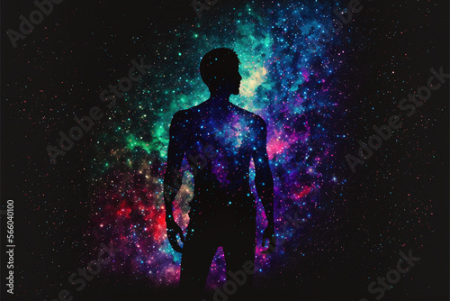 Silhouette person galaxy digital art rgb illustration colorful