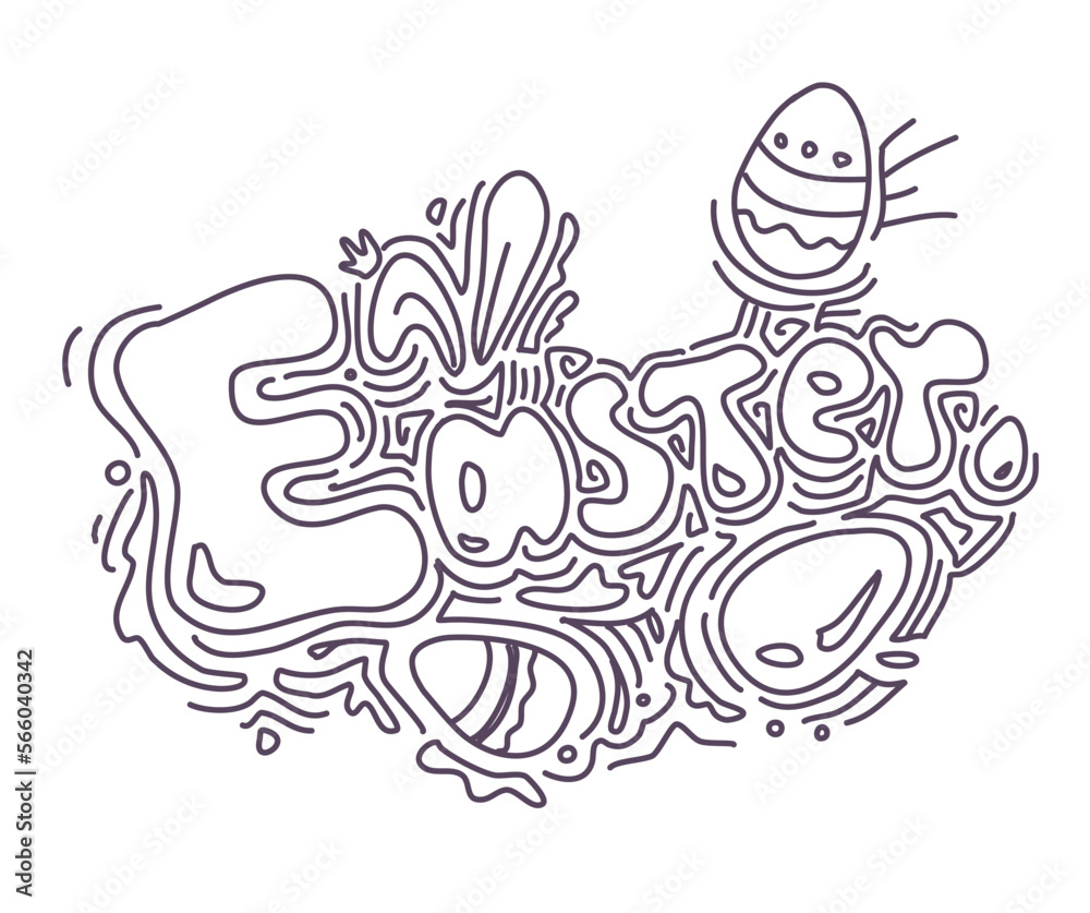 Easter hand draw lettering with doodle elements. Label for greeting card. Vector .