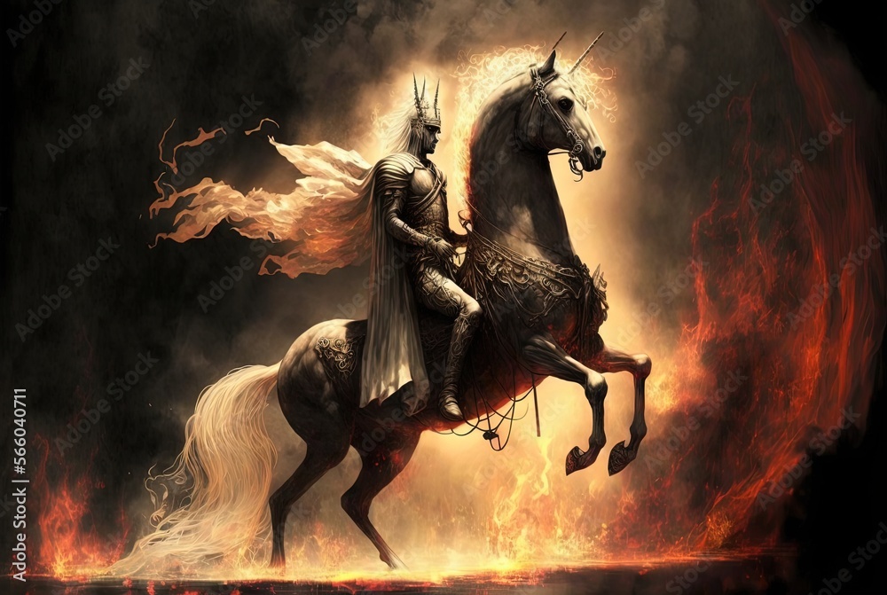 illustration of pale greenish gray Horse from revelation 6:8, generative Ai - obrazy, fototapety, plakaty 