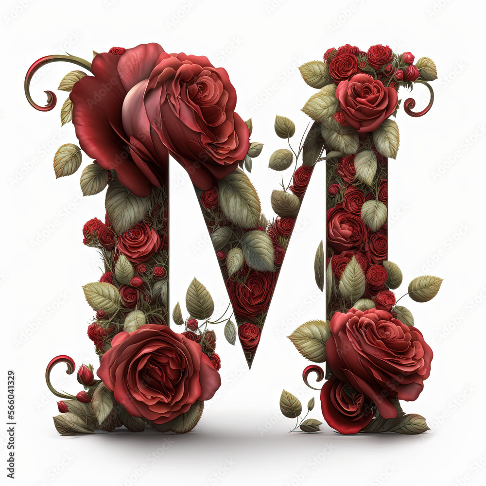 Roses Alphabet - Letter M (Generative AI Art) Stock Illustration ...