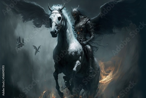 illustration of pale greenish gray Horse from revelation 6 8  generative Ai