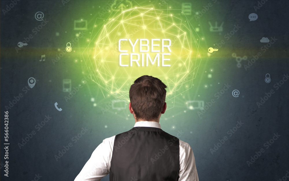 Rear view of a businessman, online security concept Rear view of a businessman, online security concept