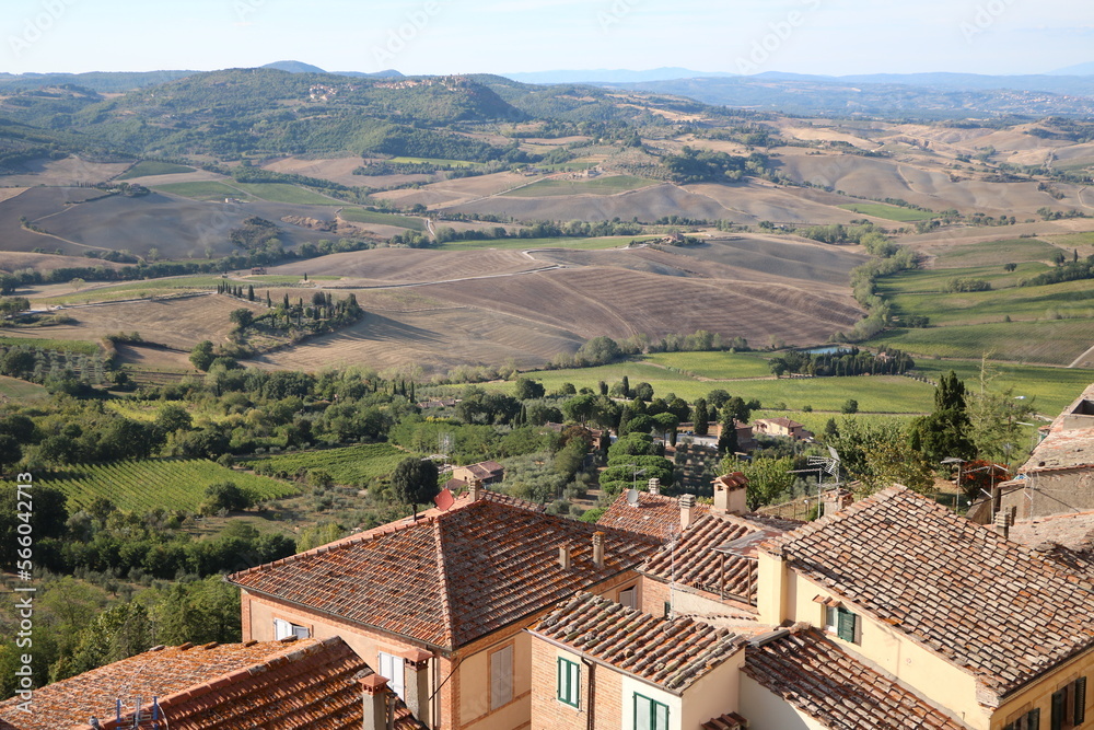 View to Val d'Orcia in summer in Tuscany, Italy