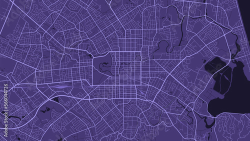 purple Christchurch city area vector background map, roads and water illustration. Widescreen proportion, digital flat design.
