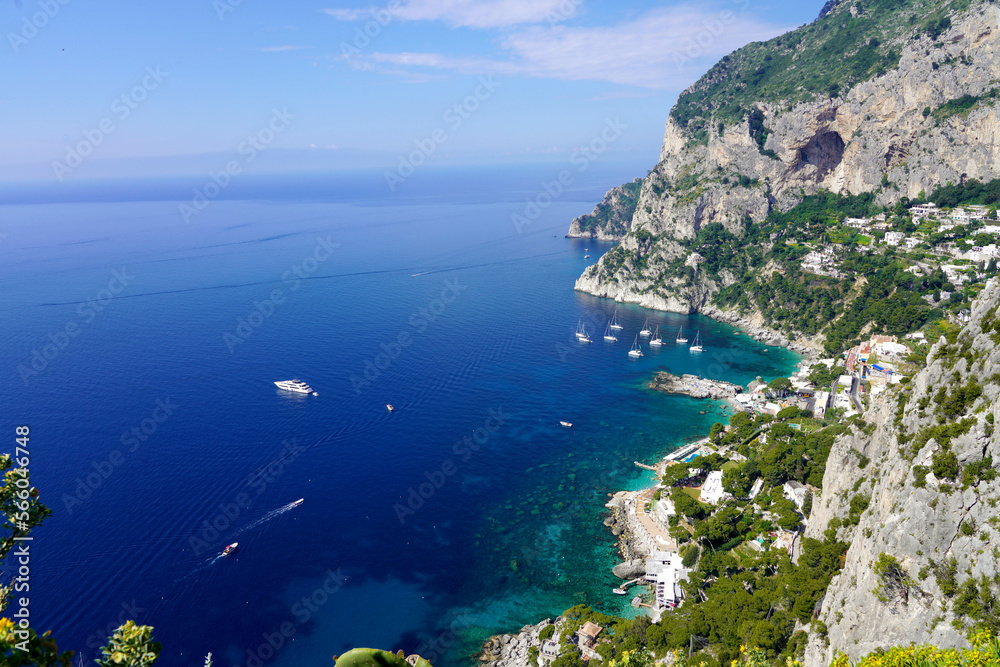 Spectacular view of Capri rocky coast, Capri Island, Campania, Italy