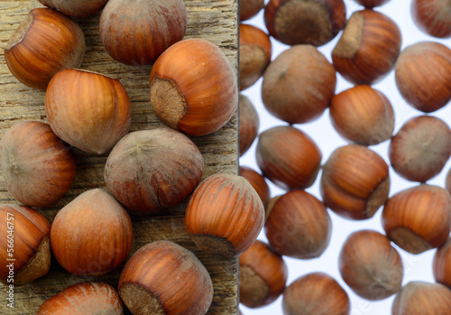 beautiful hazelnuts on a wooden background close-up
