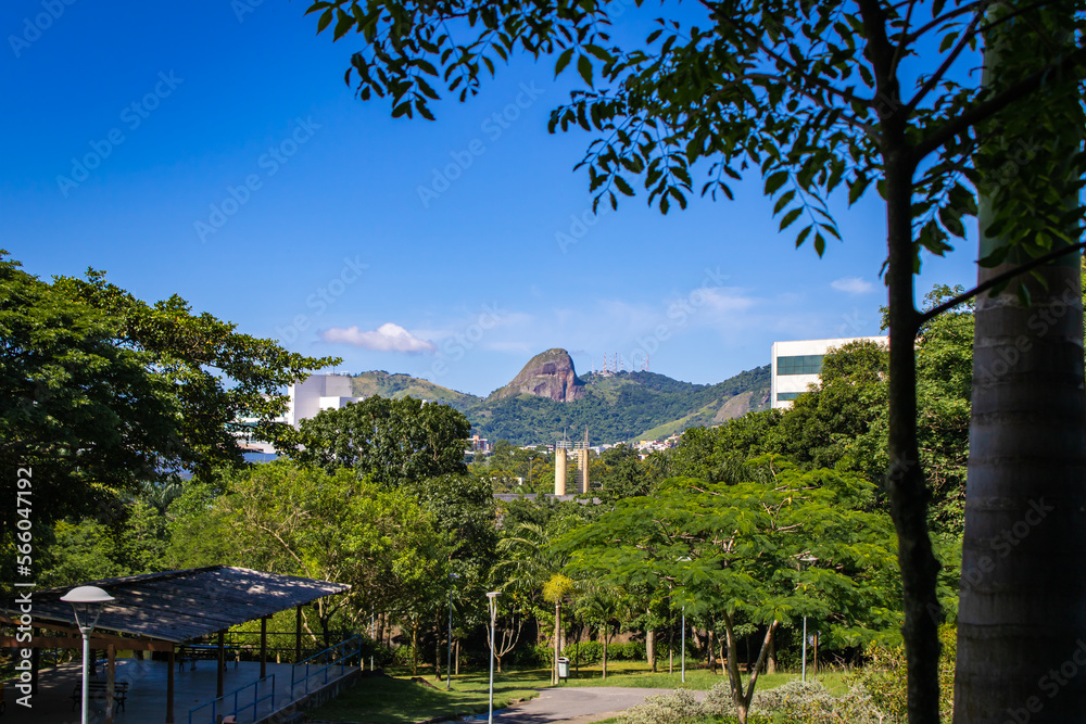 Beautiful view of Parque da Pedra da Cebola (onion rock), Vitoria City, Espirito Santo State. Detail view. short exposure.