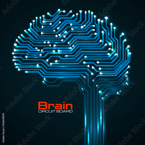 Abstract technological brain with glowing circuit board