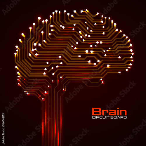 Abstract technological brain with glowing circuit board
