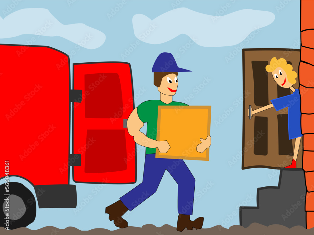 The image is a symbol of cargo transportation, delivery of goods and the work of movers The image is a symbol of cargo transportation, delivery of goods and the work of movers