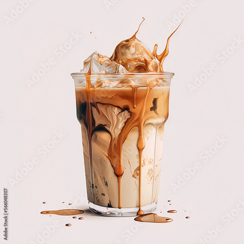 Delicioso café con chocolate, caramelo y hielo