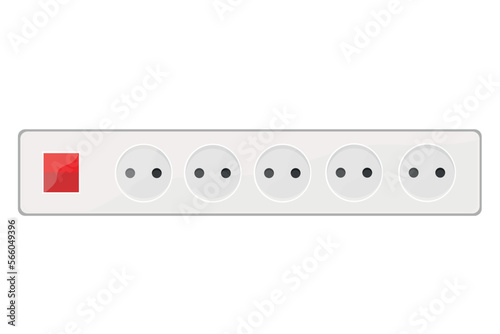 multi-socket socket with switch red on white background vector illustration