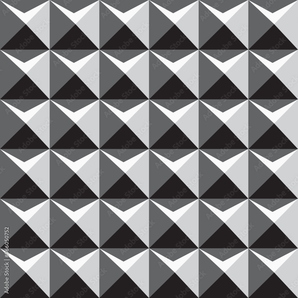 Fototapeta premium Monochrome seamless geometric pattern. Black and white abstract shapes repeatable background. Decorative endless 3d texture
