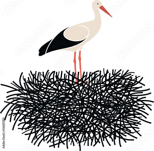 Stork set. Isolated stork on white background