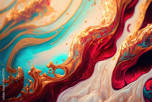 Acrylic fluid texture background red art . Generative AI © WILD HARE