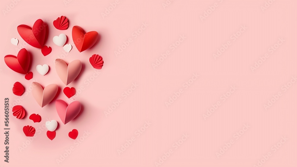 Pastel pink hearts, abstract background with hearts, greeting card, poster, valentine's day, 14 Feb, 3d rendering, Generative AI
