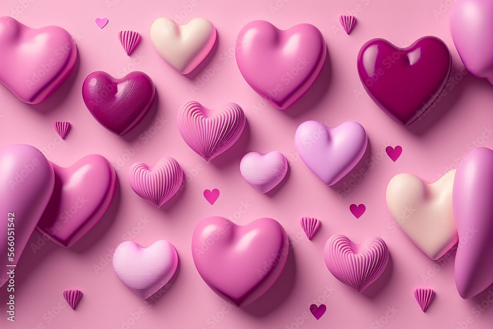 valentine's day Background, Pink hearts, abstract background with hearts, greeting card, poster, 14 Feb, 3d rendering, Generative AI