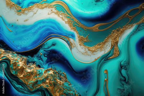 Acrylic fluid texture background blue art . Generative AI