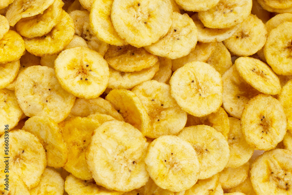 Banana slice chips on white background. Banana slice chips on white background.