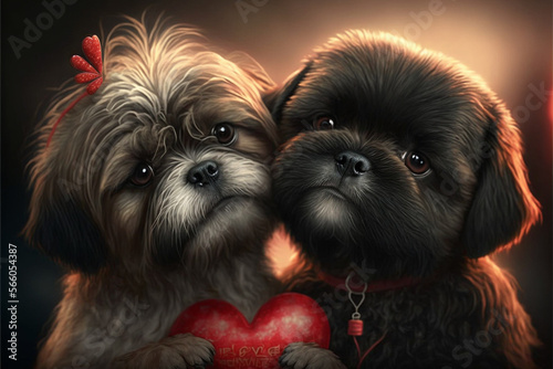 Romantic dog In Love. Valentines day. Generative AI. photo