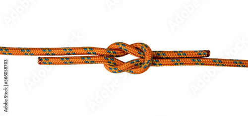 square knot orange rope, example of knot used outdoors to tie two ropes, png transparent background