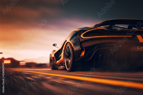 Futuristic generic concept sport car speeding on the city road, generative ai,.