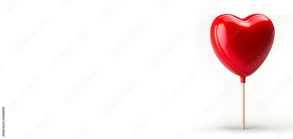 Red heart shaped sweet lollipop candy