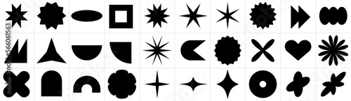 brutalismGeometric figures in the style of brutalism. Trendy geometry. Crowns and stars and daisy flowers. 