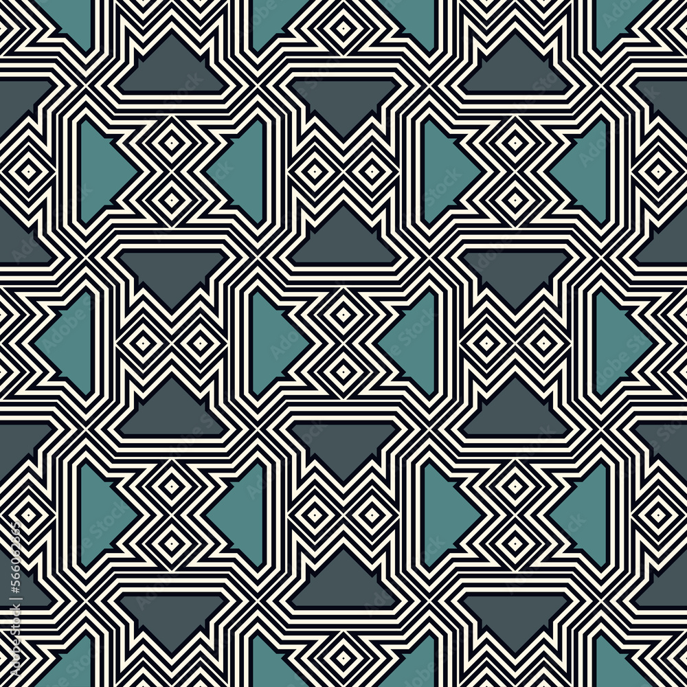 Geometrical ornament. Seamless pattern. Abstract backdrop. Figures wallpaper. Geometric background. Ethnic motif. Mosaic ornate. Digital paper. Textile print. Web design. Vector art work