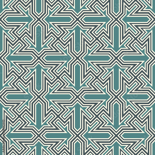 Seamless ethnic ornament. Tribal wallpaper. Arrows image. Folk pattern. Geeometric backdrop. Mosaics motif. Grid background. Digital paper. Textile print. Ethnical web design. Abstract vector art