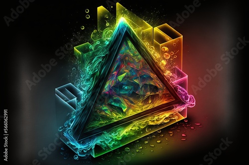Abstract Triangle Isolated in bright neon colours - generative ai illustration 
