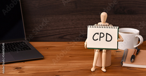 There is sketchbook with the word CPD. It is an abbreviation for Continuing Professional Development as eye-catching image.