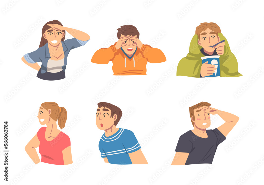 Man and Woman Looking and Focusing at Something Interesting Vector Set Man and Woman Looking and Focusing at Something Interesting Vector Set