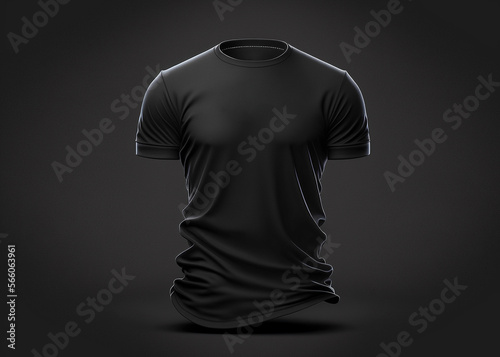 Floating Blank Black T-Shirt Template on Dark Grey Background