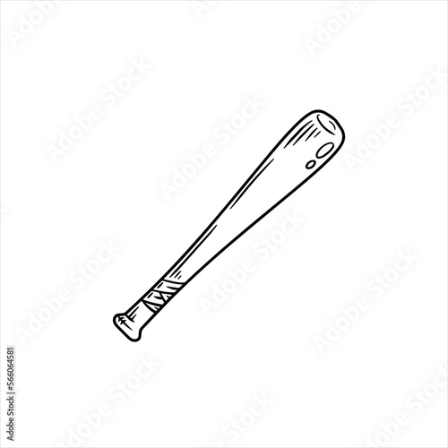 Baseball bat. American sports and equipment. Outline cartoon illustration isolated on white