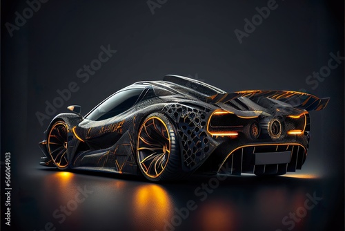 Super Exotic Car black futuristic. concept of future. 3d rendering