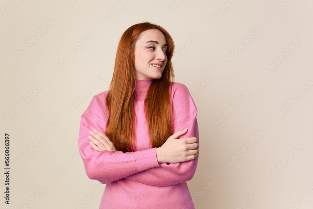 Young red hair woman isolated laughing and having fun. Young red hair woman isolated laughing and having fun.